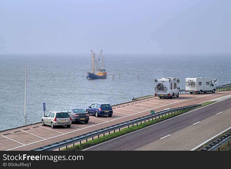 Parking on the sea shore