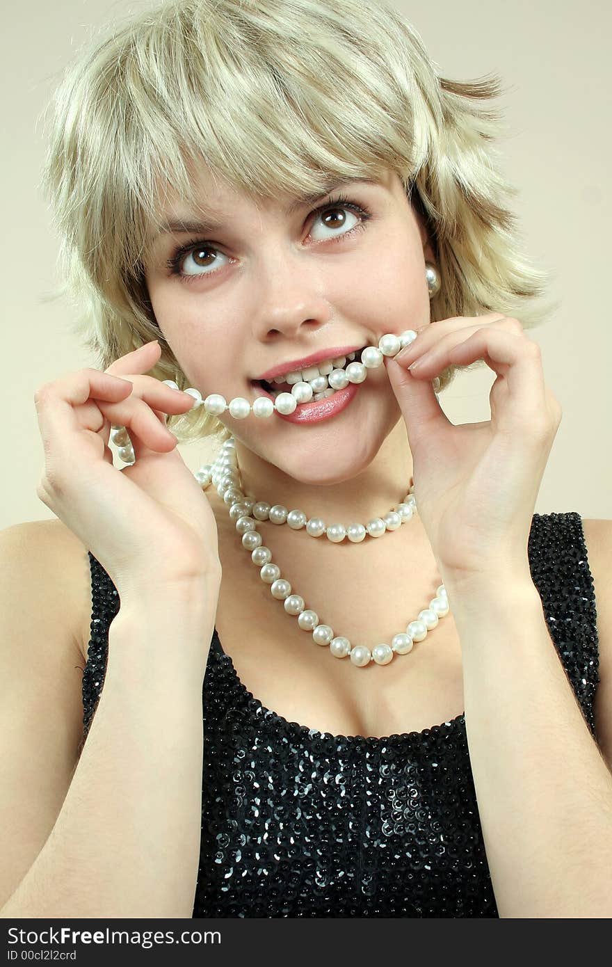 Lovely girls portrait with pearls. Lovely girls portrait with pearls