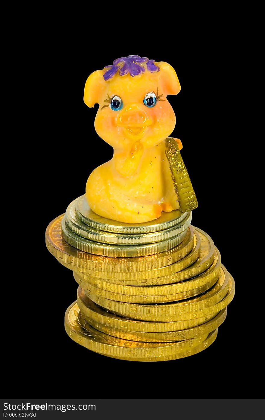 Pig with money for a black background