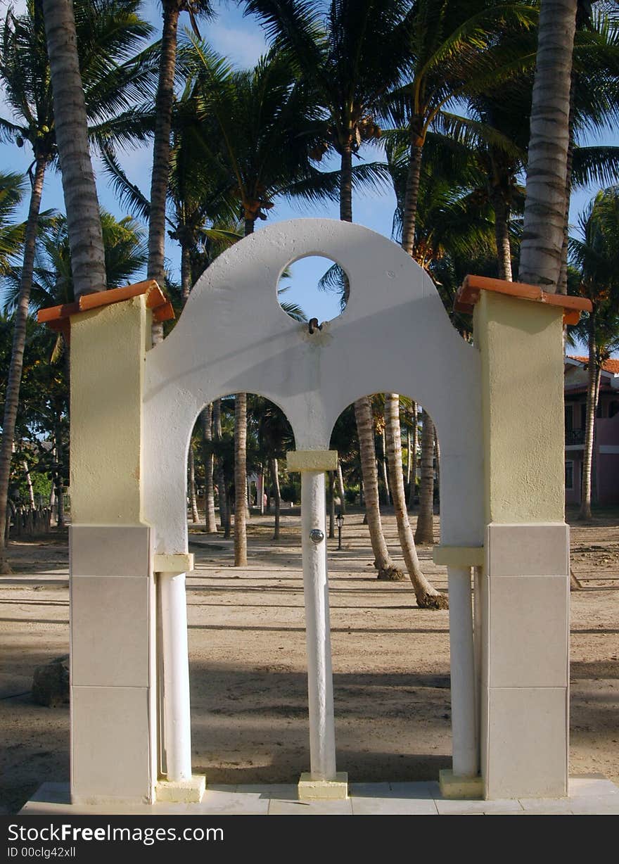 Colonial beach shower in a resort on cuba. Colonial beach shower in a resort on cuba