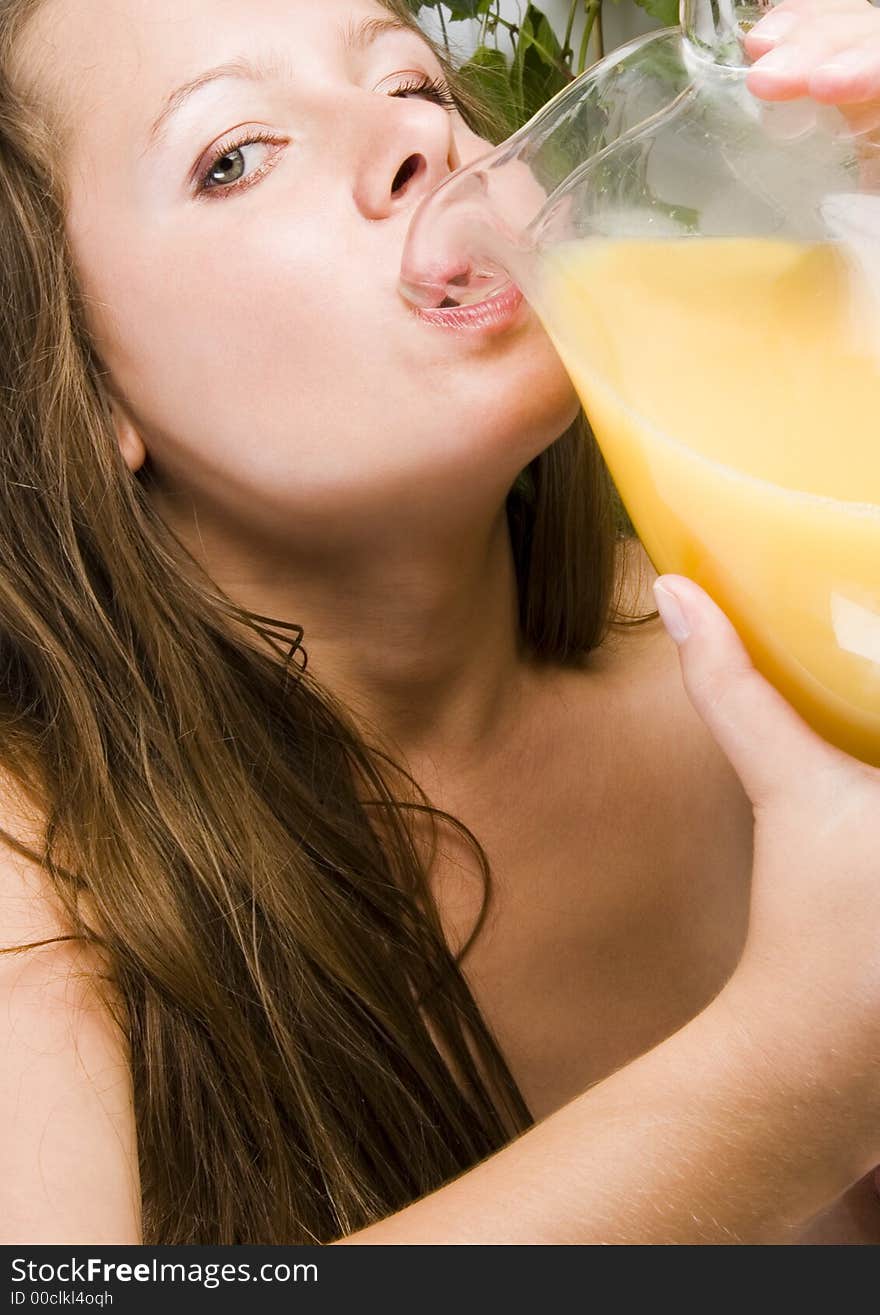 Beautiful young woman portrait with orange. Beautiful young woman portrait with orange