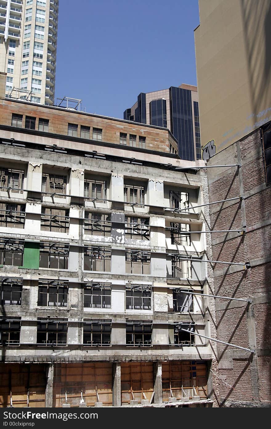 Urban Building Construction Site, Facade In Central Sydney, Australia. Urban Building Construction Site, Facade In Central Sydney, Australia