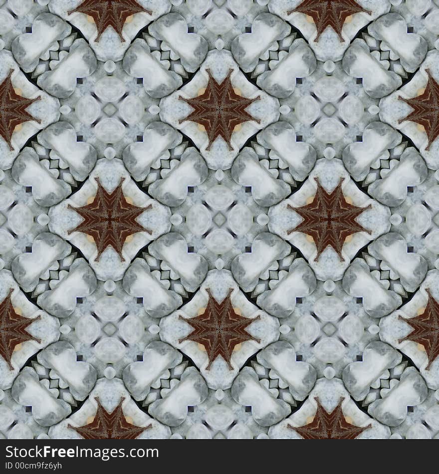 Seamless pattern tile, ornament from stones with autumn leave