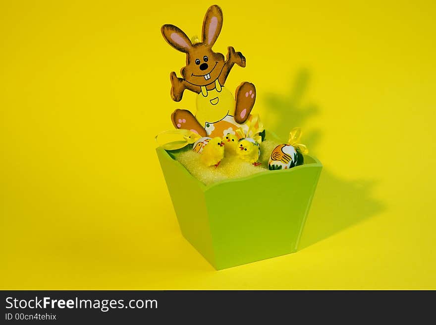 Painted Easter Eggs, Ducks And Bunny