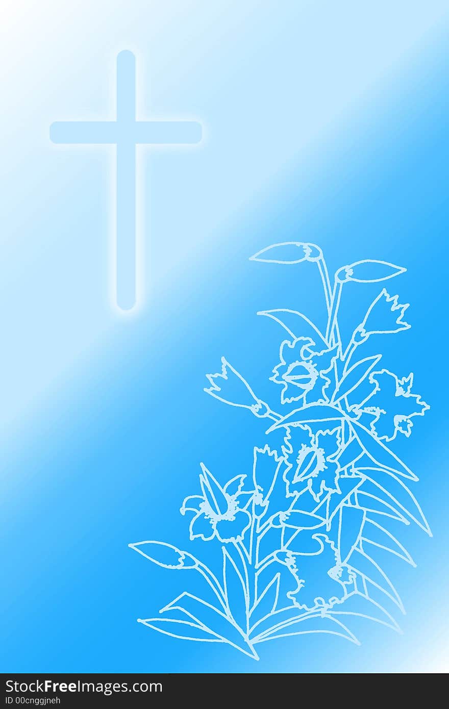 Pretty illustration with silhouette of easter lilies and cross over blue background .Great holiday stationary template with lots of room for text. Pretty illustration with silhouette of easter lilies and cross over blue background .Great holiday stationary template with lots of room for text.