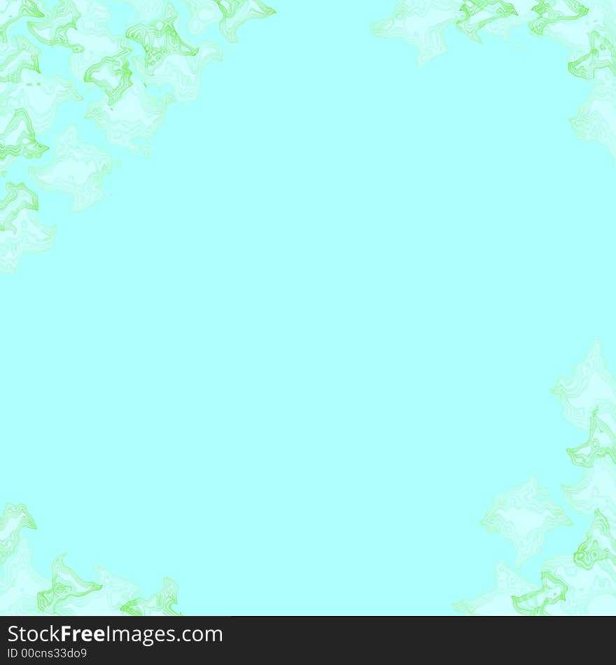 Green pattern  border on blue blank paper. Green pattern  border on blue blank paper