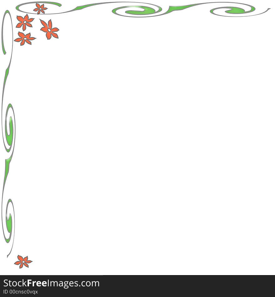 Peach flowers and vines  border on white paper. Peach flowers and vines  border on white paper