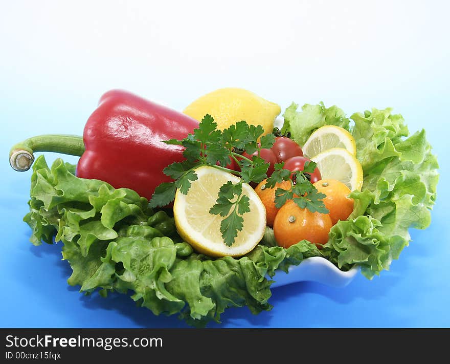 Bunch of fresh vegetables and lemon