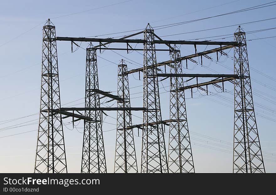 Detail of electricity pylons and cables. Detail of electricity pylons and cables