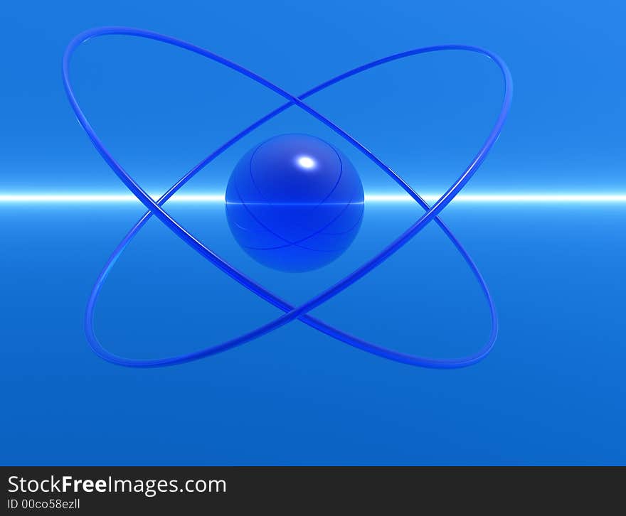 Rings and sphere on blue background - 3d scene. Rings and sphere on blue background - 3d scene.