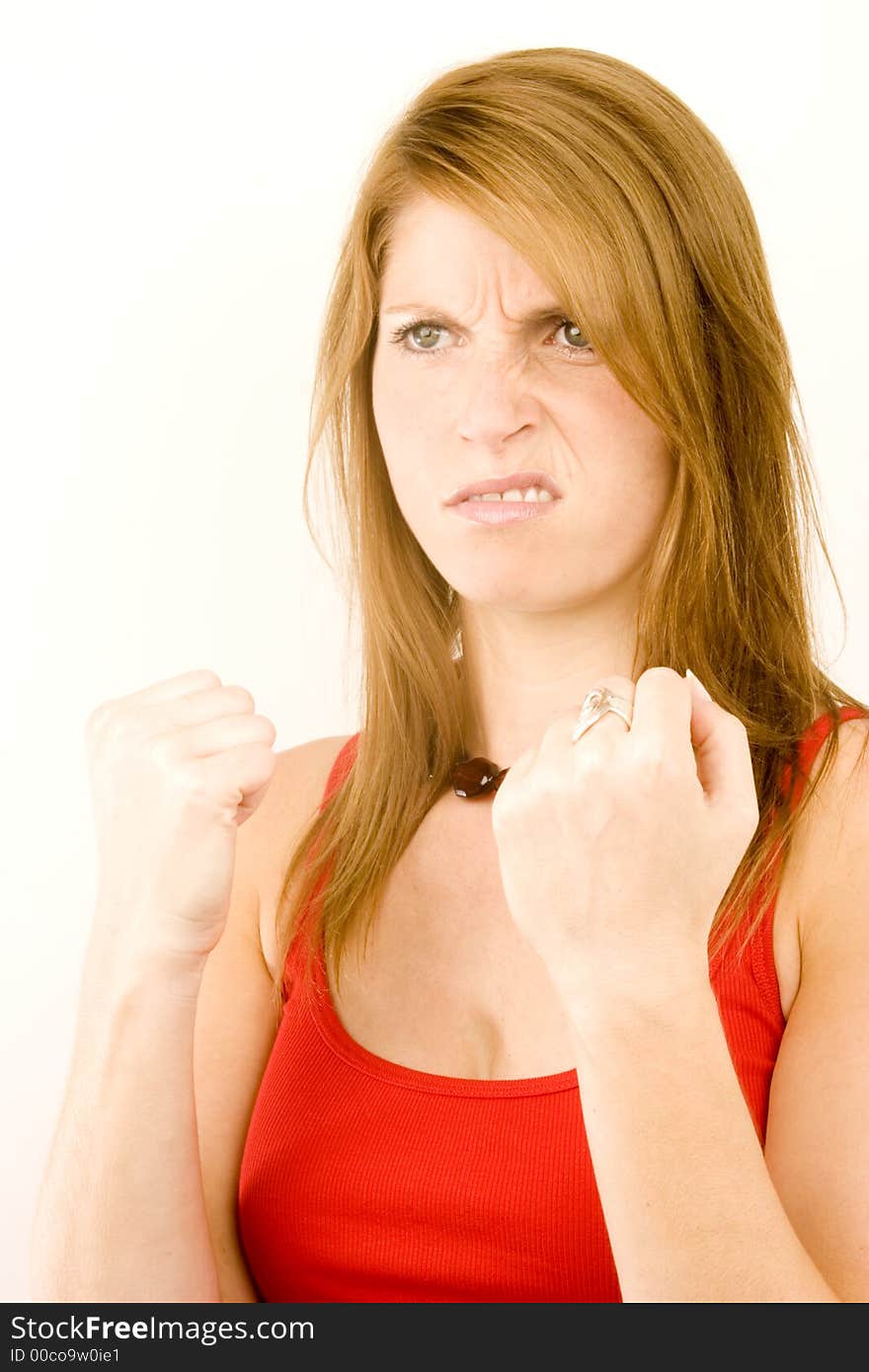 A portrait of a young woman against a plain background.