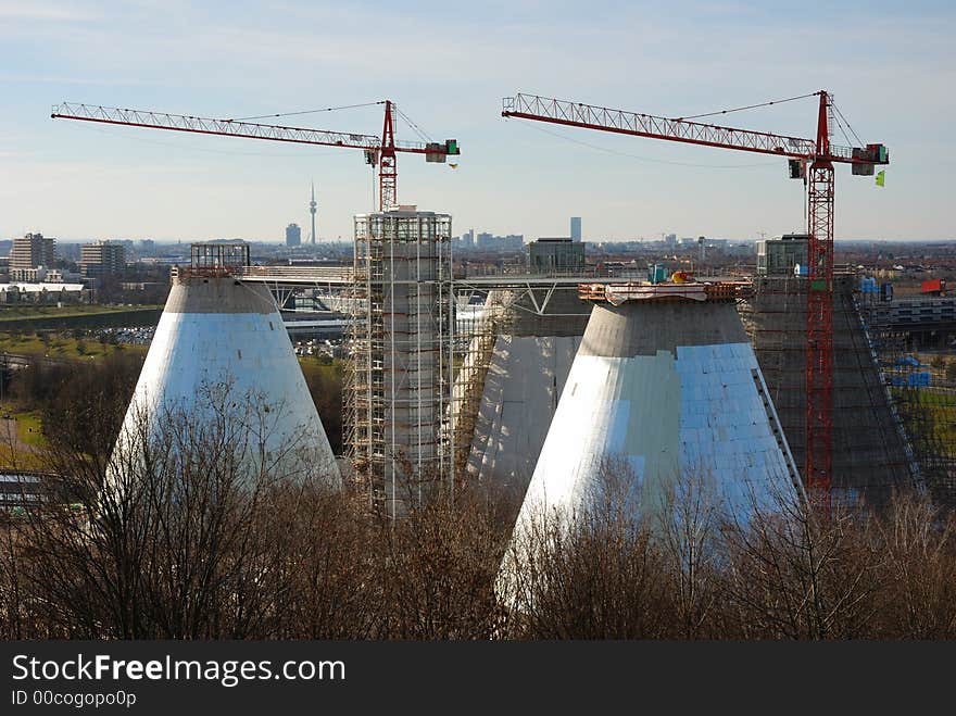 Sewage plant with cranes, Munich, Germany