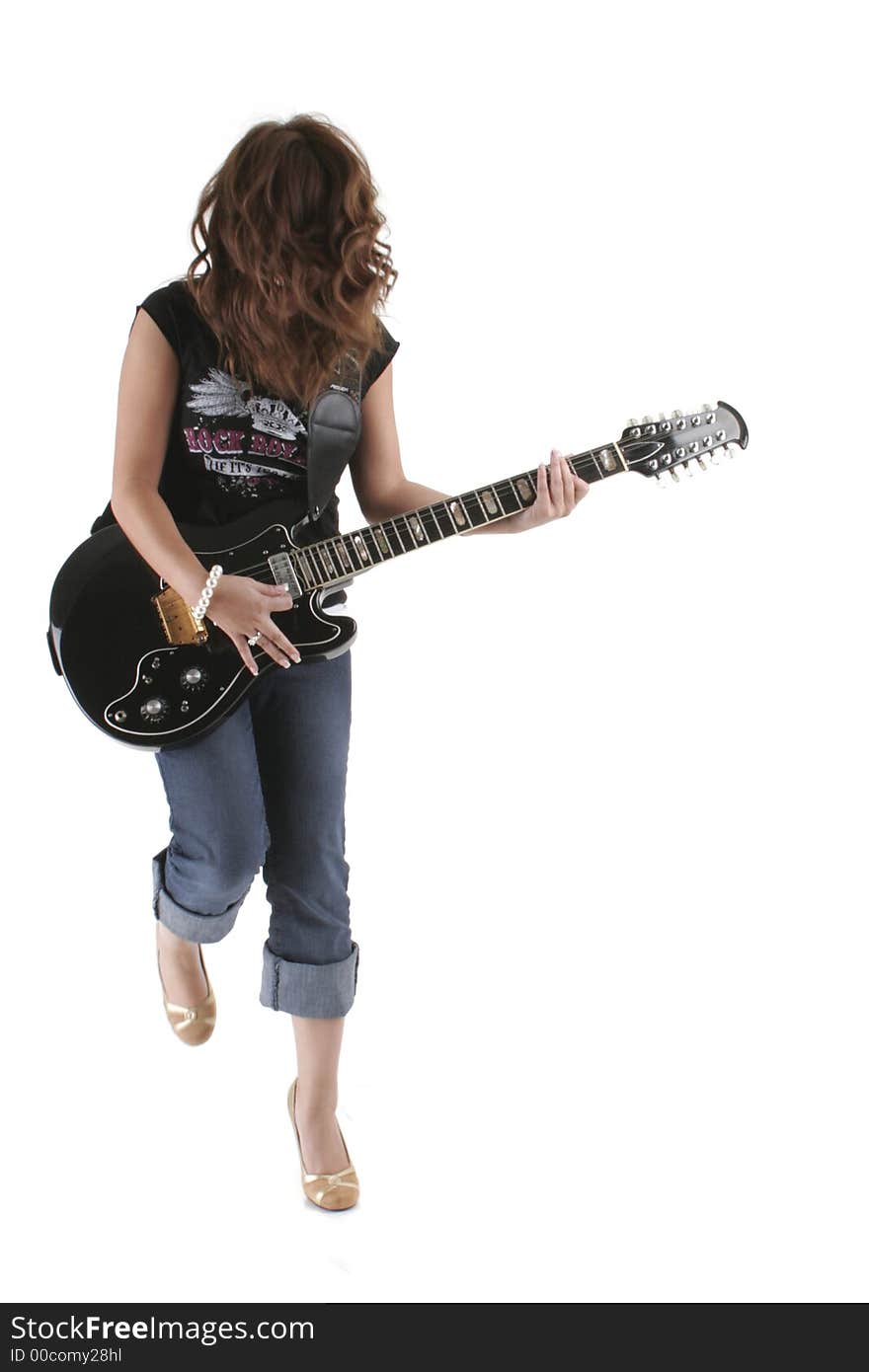 Girl playing guitar on white background. Girl playing guitar on white background