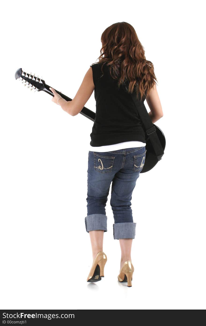 Girl playing guitar on white background. Girl playing guitar on white background