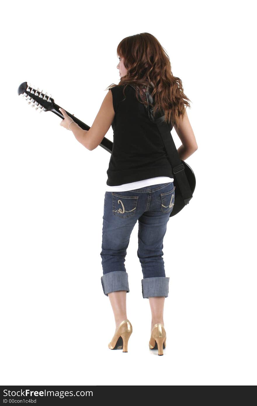 Girl playing guitar on white background. Girl playing guitar on white background