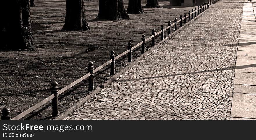 A romantic path on Berlin's museum island with typical cobblestones. A romantic path on Berlin's museum island with typical cobblestones