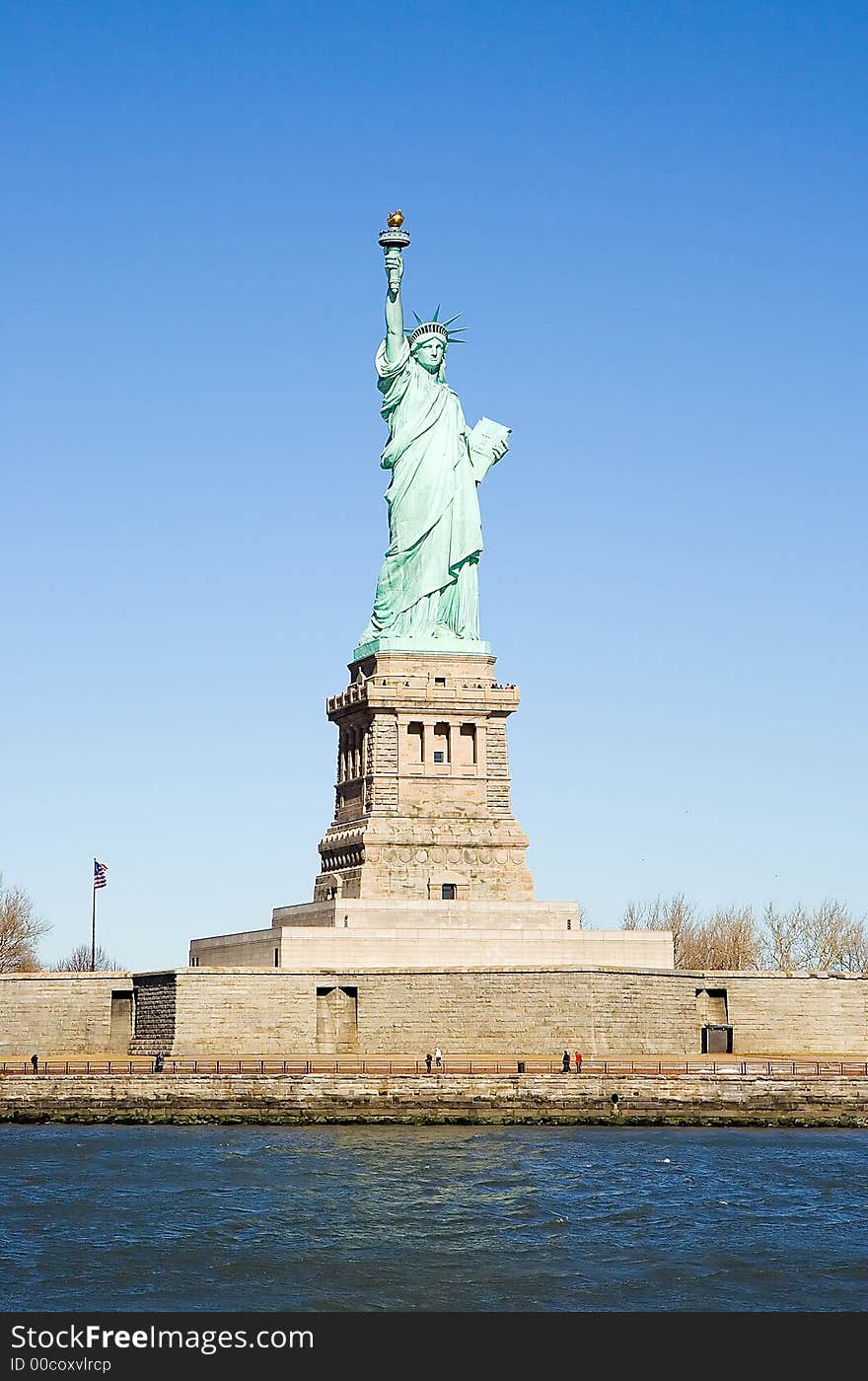 The Statue of Liberty as seen from the harbor