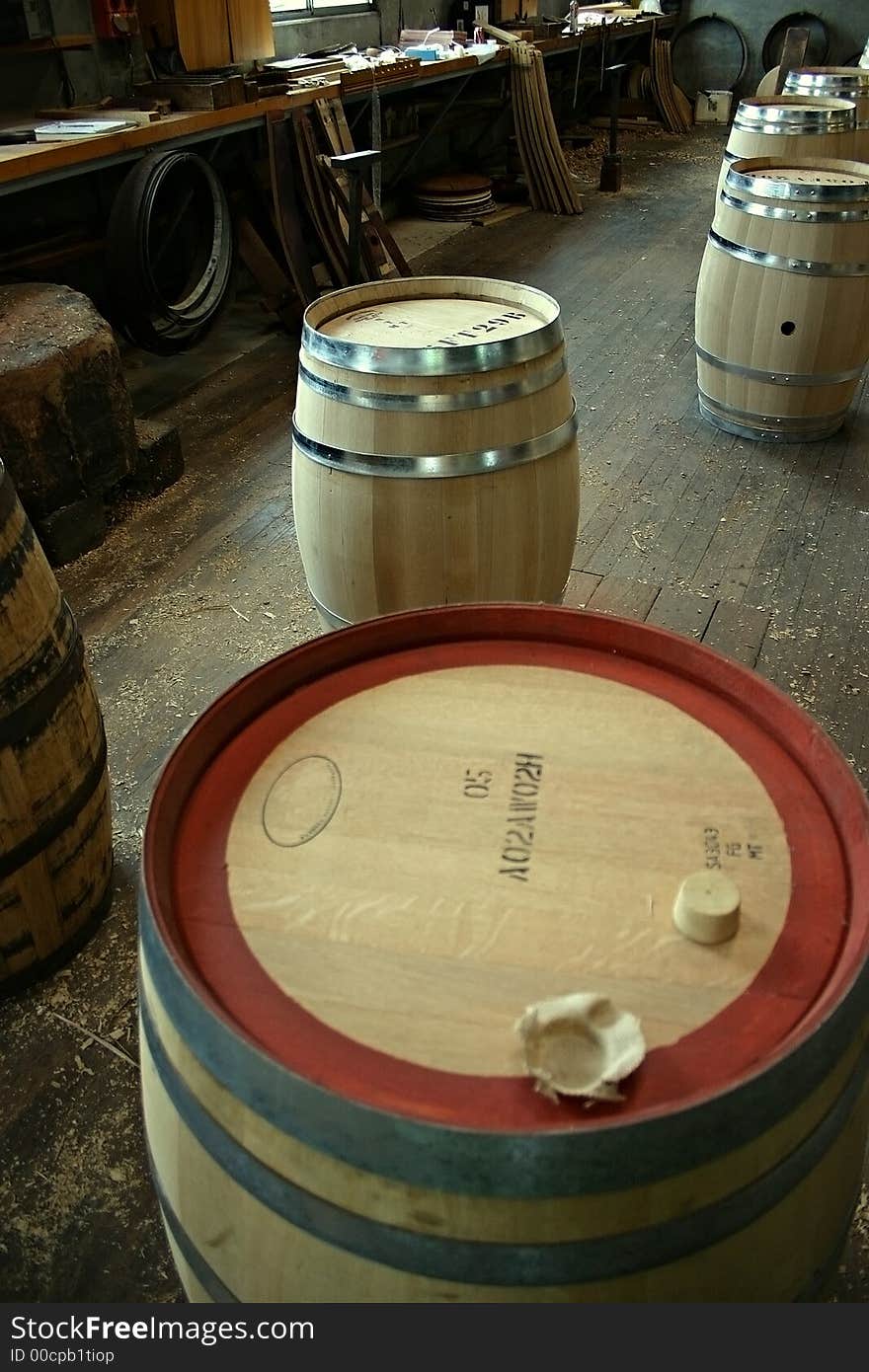 The making of wine barrels. The making of wine barrels.