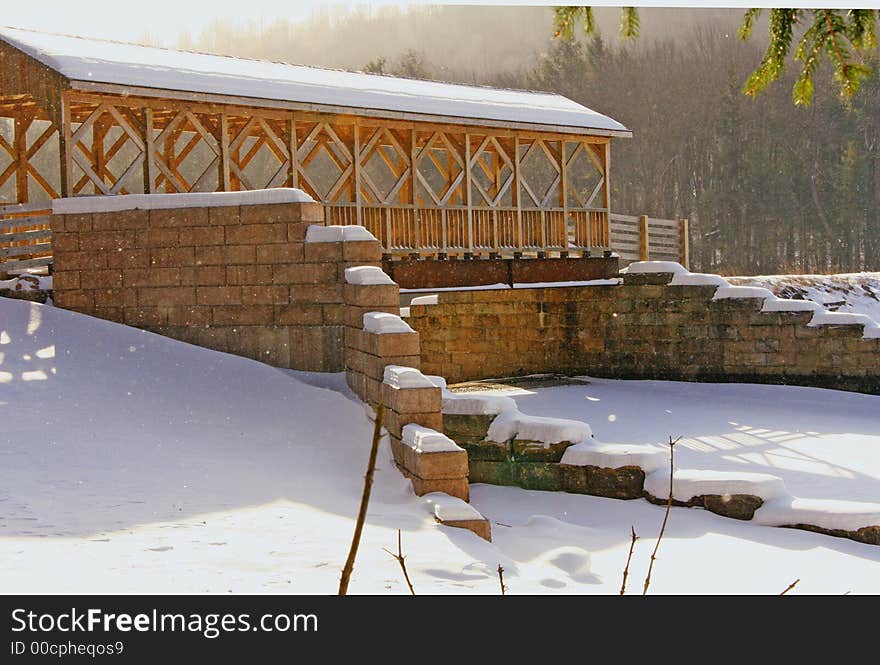 Covered bridge covered with snow in beautiful rural Pennsylvania. Covered bridge covered with snow in beautiful rural Pennsylvania.