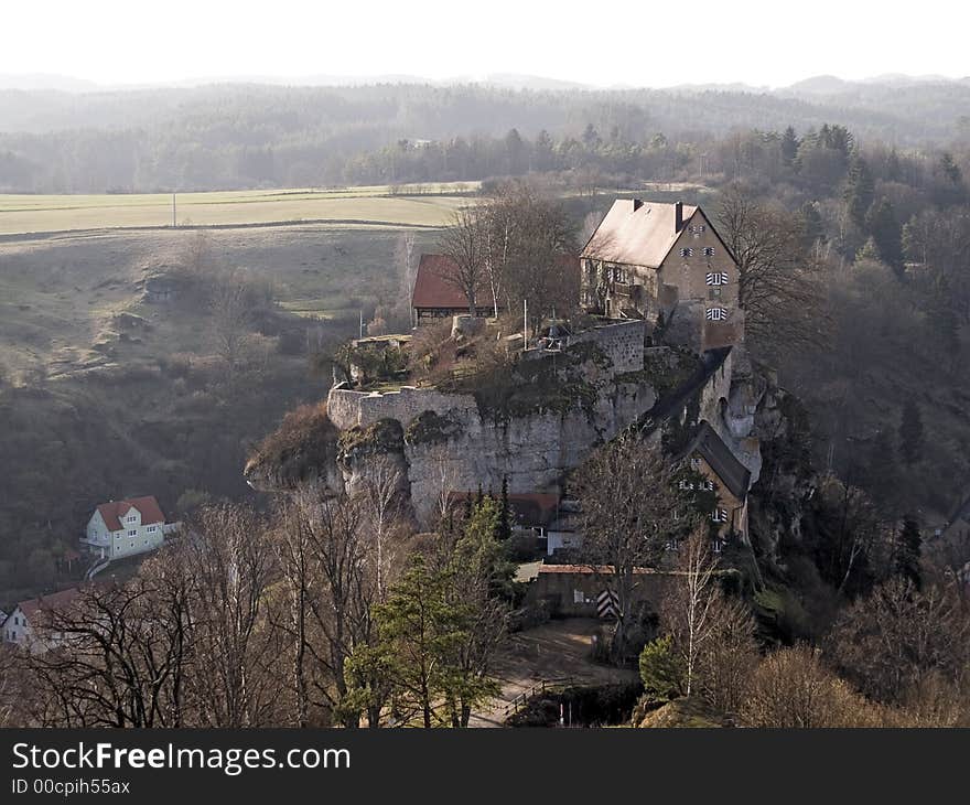 Bavarian castle on a steep hill. Bavarian castle on a steep hill