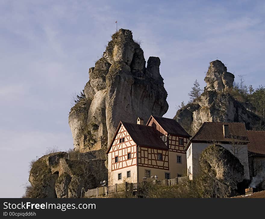 Historic farmhouses on a rock