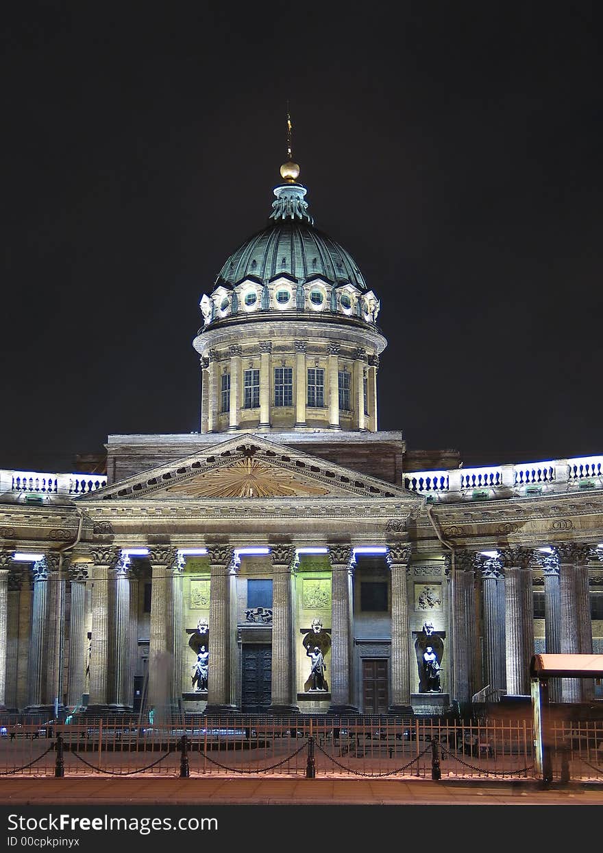 Night view of Kazan Cathedral in St.Petersburg, Russia.