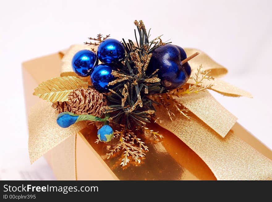 Christmas gift present with blue decoration. Christmas gift present with blue decoration