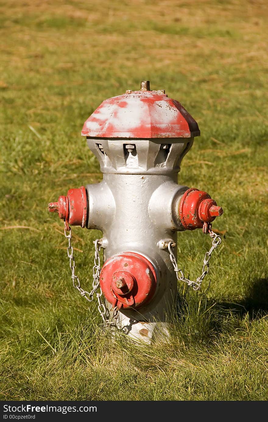 Old fire hydrant in a grassy field