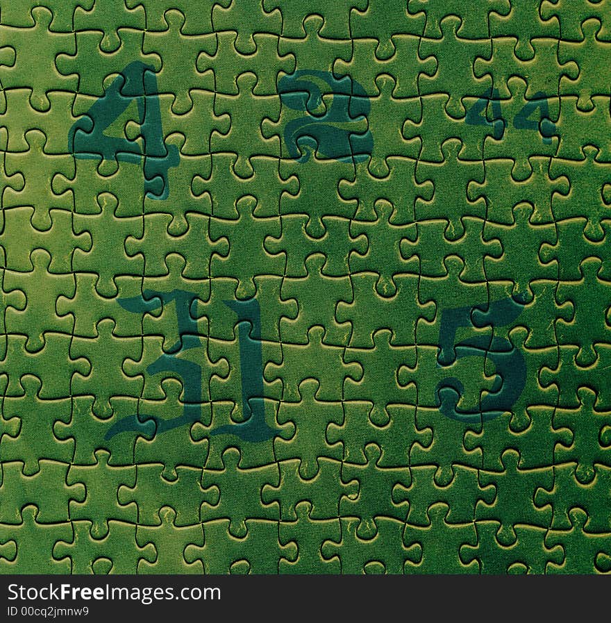 Abstract background with dark green puzzle texture and colored numbers. Abstract background with dark green puzzle texture and colored numbers