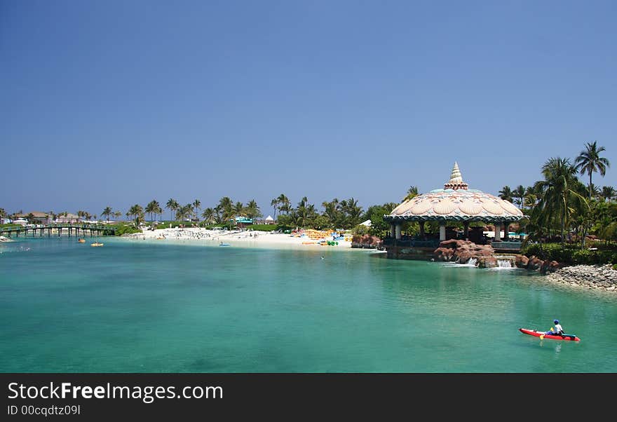 Panorama of a tropical lagoon and beachclub. Panorama of a tropical lagoon and beachclub