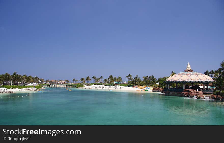 Tropical lagoon and resort with beachclub. Tropical lagoon and resort with beachclub