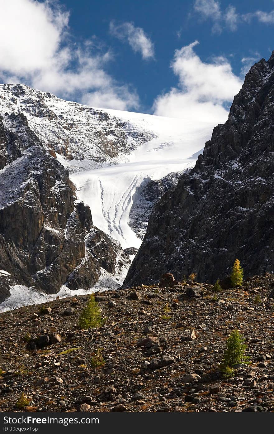 Mountains and glacier.