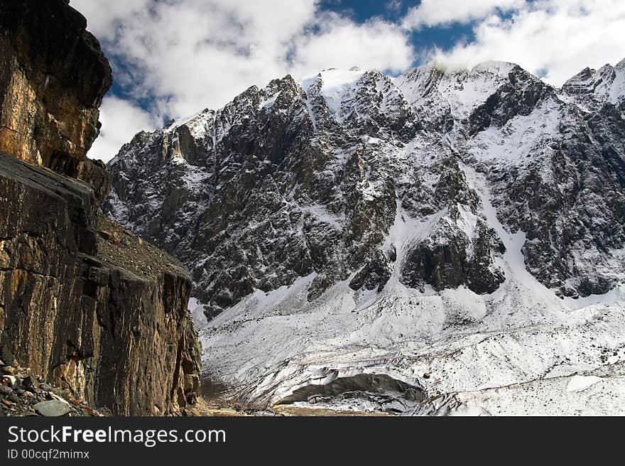 Mountains and glacier.