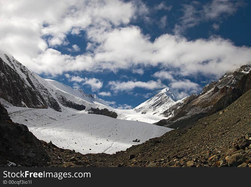 Mountains and glacier.