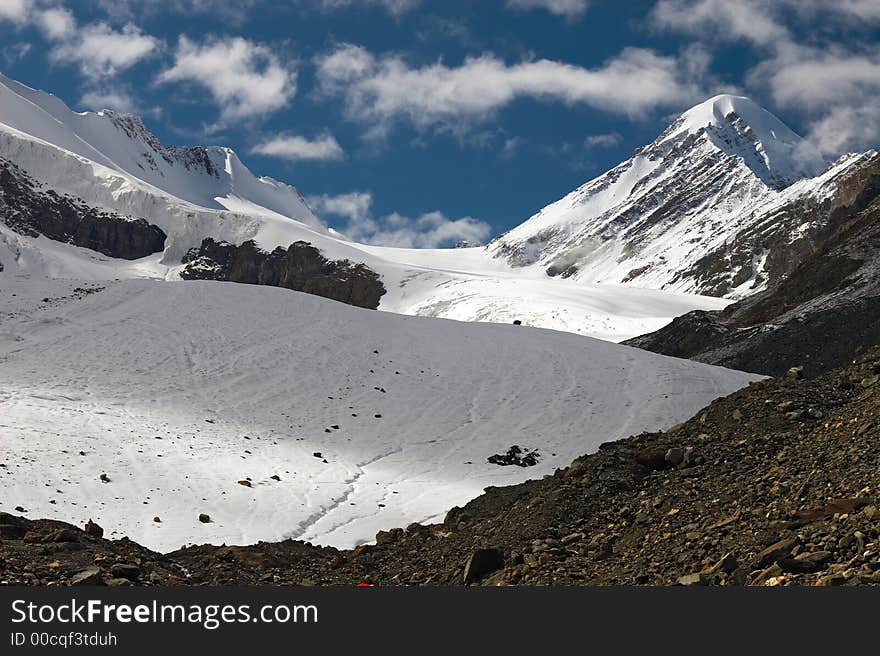 Mountains and glacier.