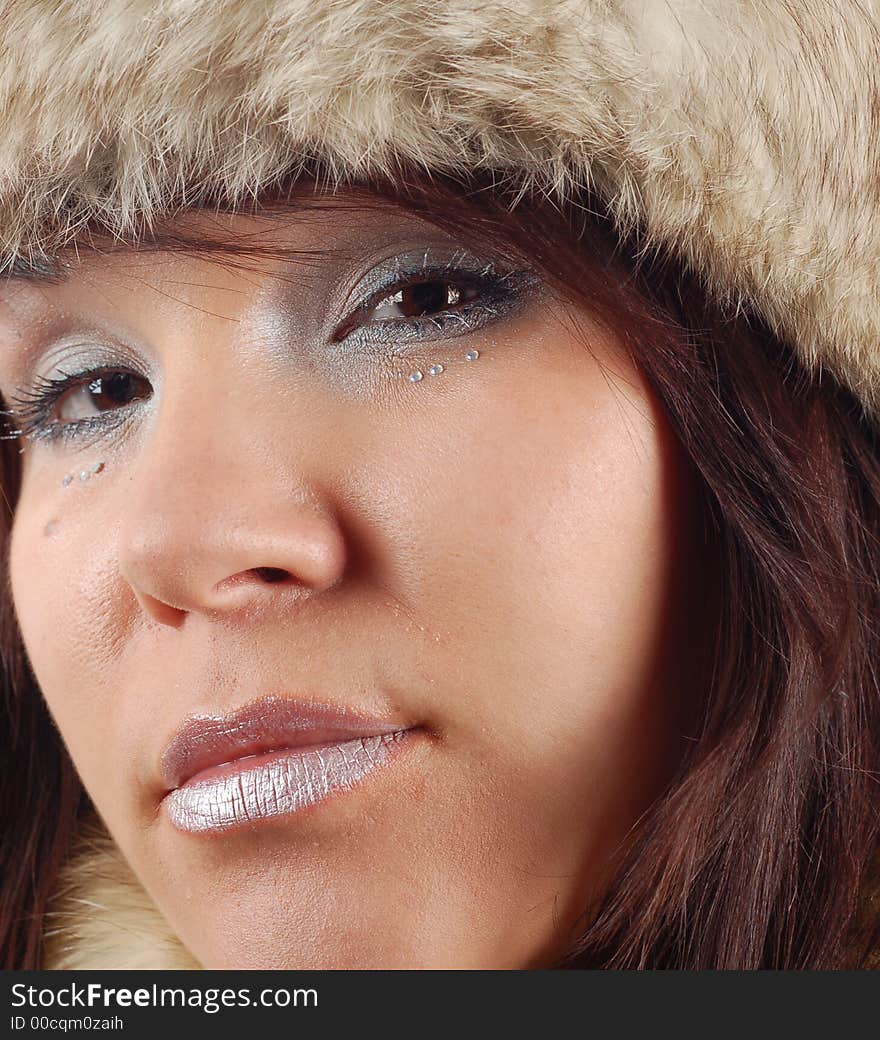 Close-up of beautiful woman with winter makeup. Close-up of beautiful woman with winter makeup