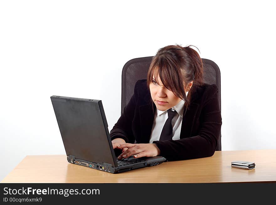 Attractive woman with laptop on white background. Attractive woman with laptop on white background