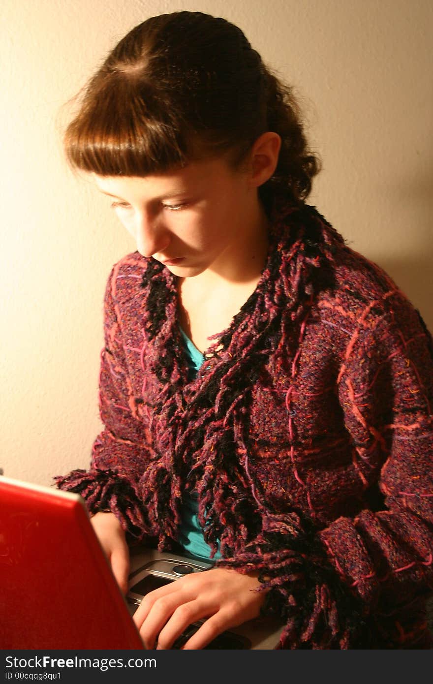 A young girl with her laptop computer on the internet. A young girl with her laptop computer on the internet.