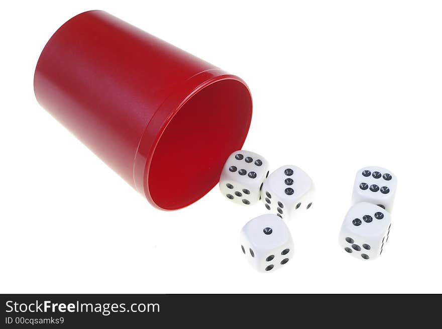 Five dices on a white background