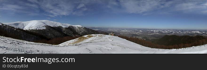 Fantastic looking panorama of carpathian mountains in winter