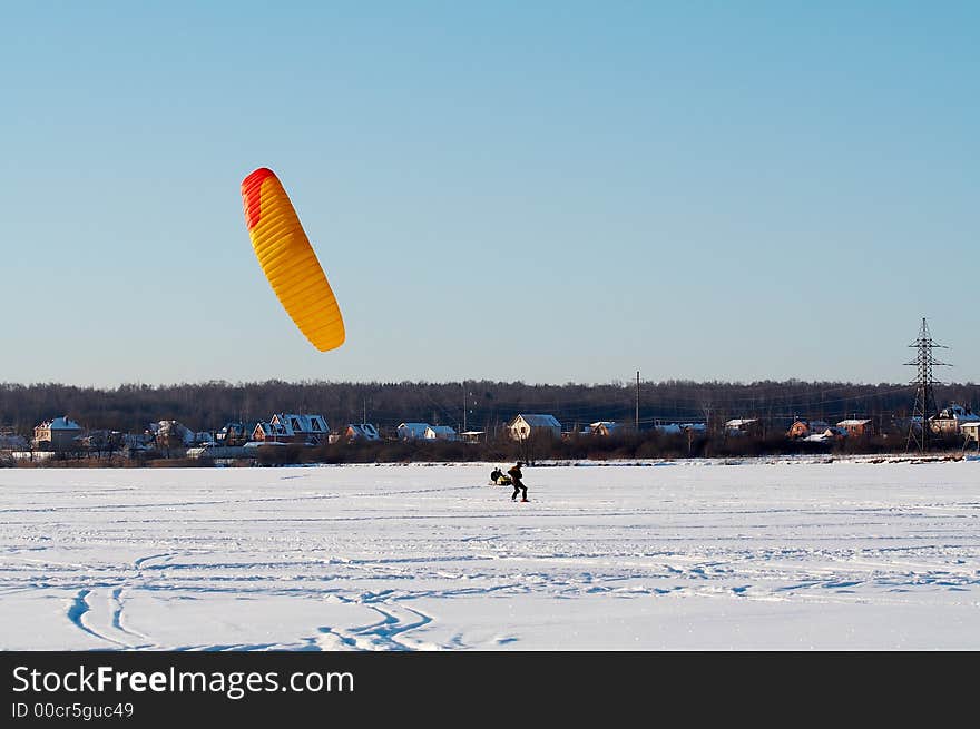 Red and yellow power kite. Red and yellow power kite