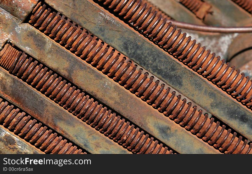 Rusting threaded bolts on a diagonal