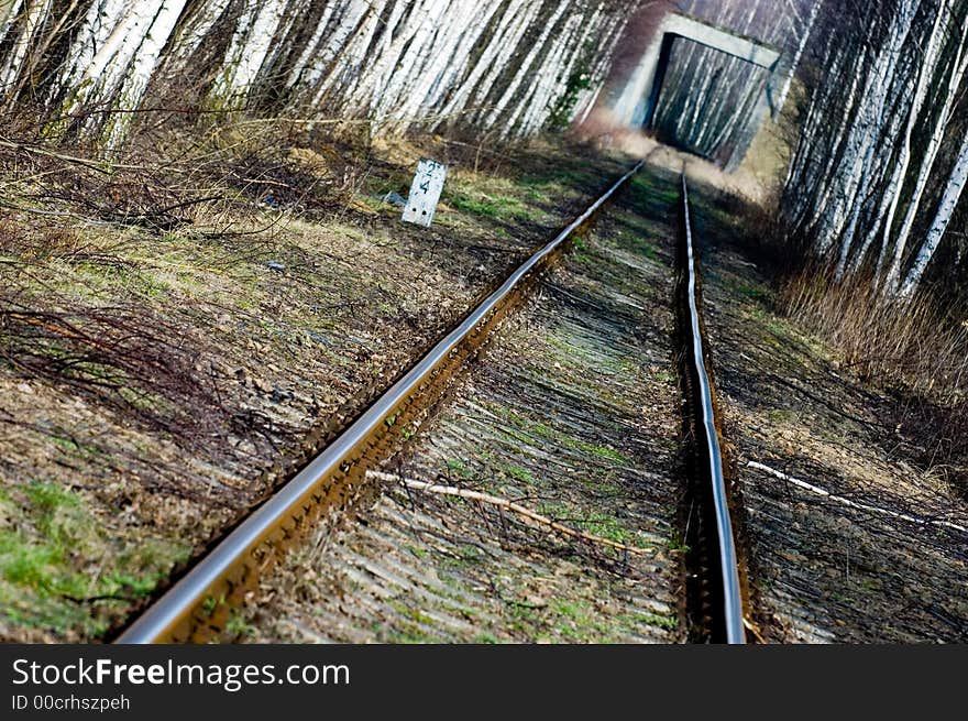 Railway track going through forest to the bridge. Railway track going through forest to the bridge