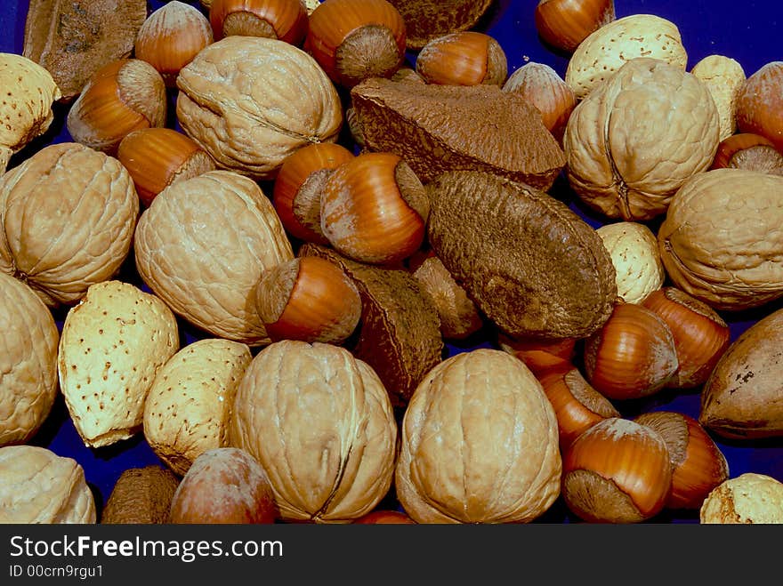 Assorted Nuts On Blue