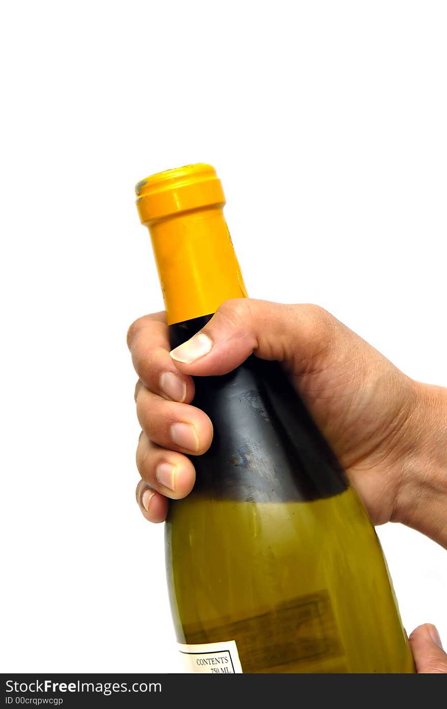 A white wine bottle isolated against a white background