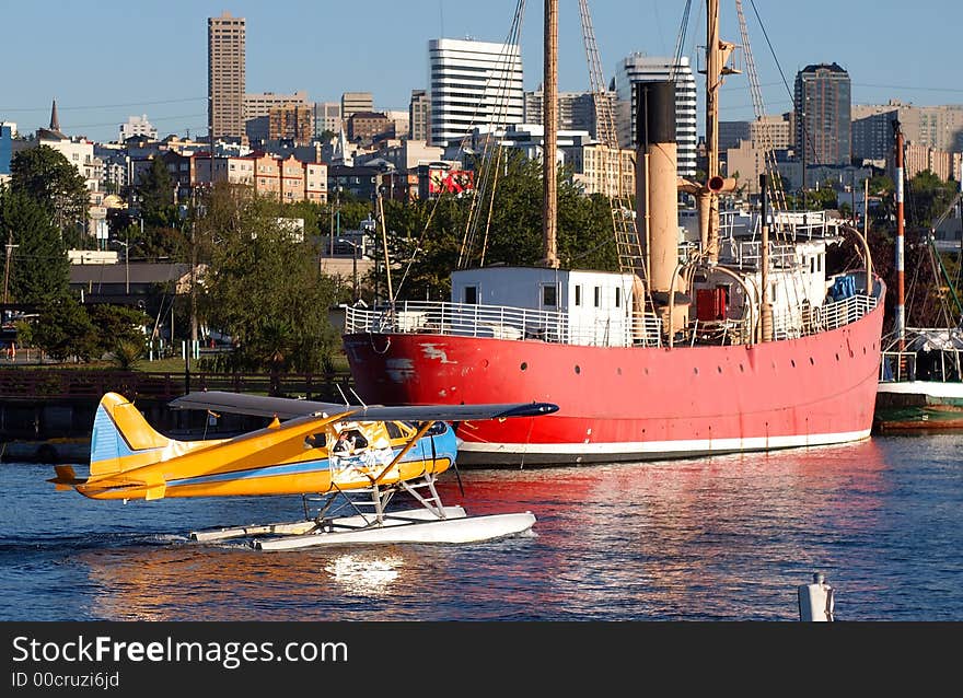 Float Airplane gliding on the water