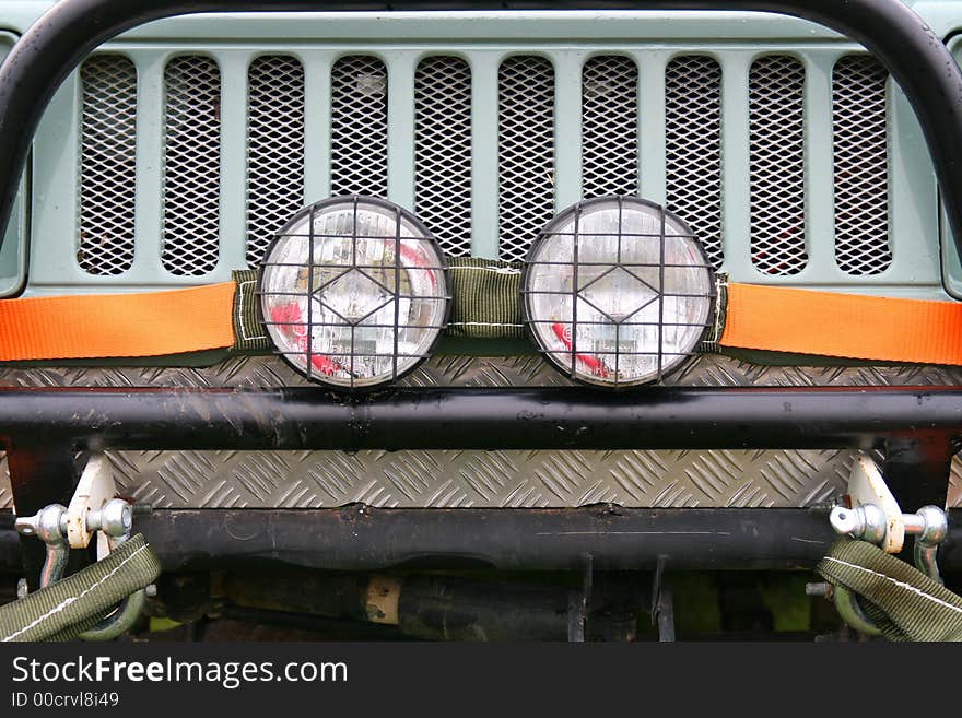 Grille, Bullbar, Strops and Shackles on an offroad vehicle. Grille, Bullbar, Strops and Shackles on an offroad vehicle