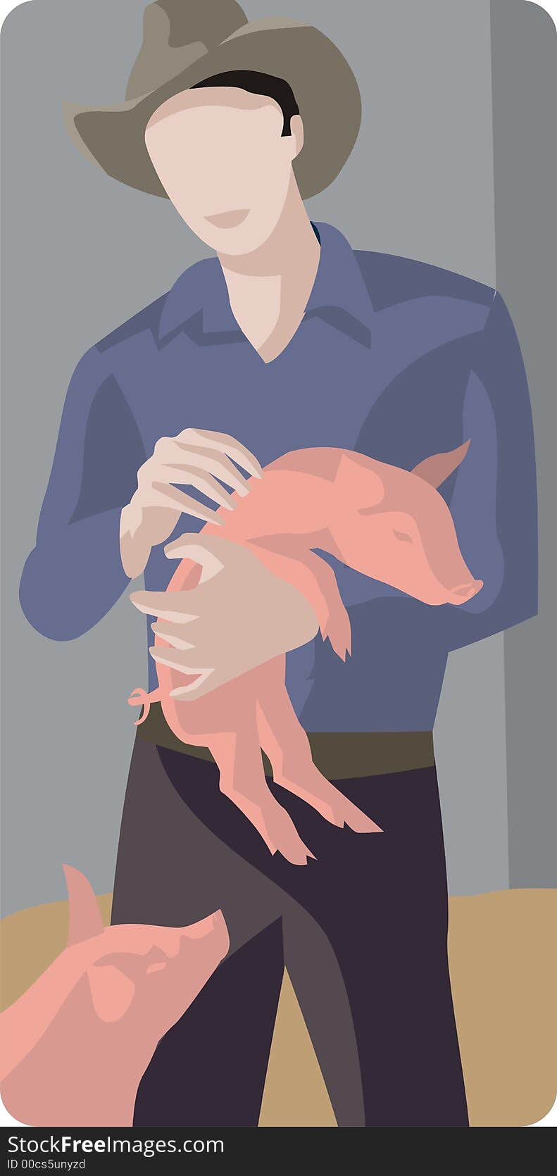 Vector illustration of a swineherd, holding a baby pig. Vector illustration of a swineherd, holding a baby pig.