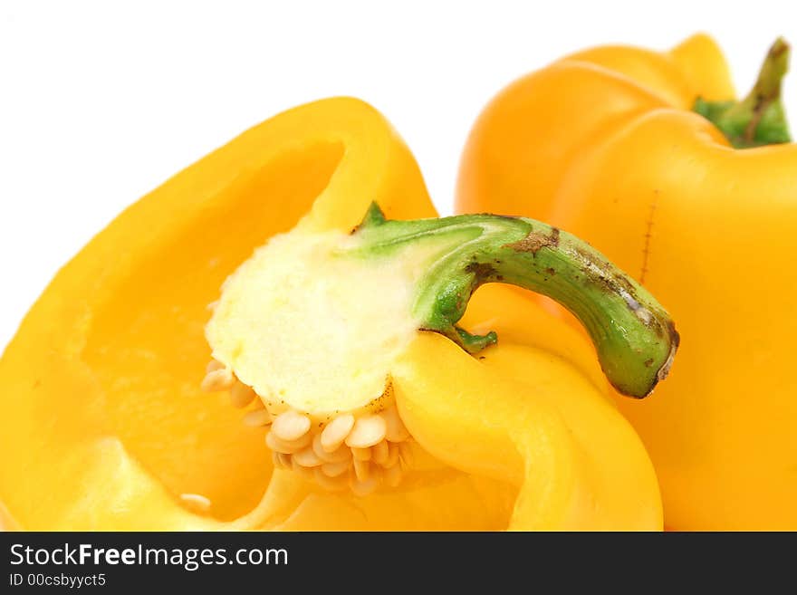 Yellow bell pepper cut upclose