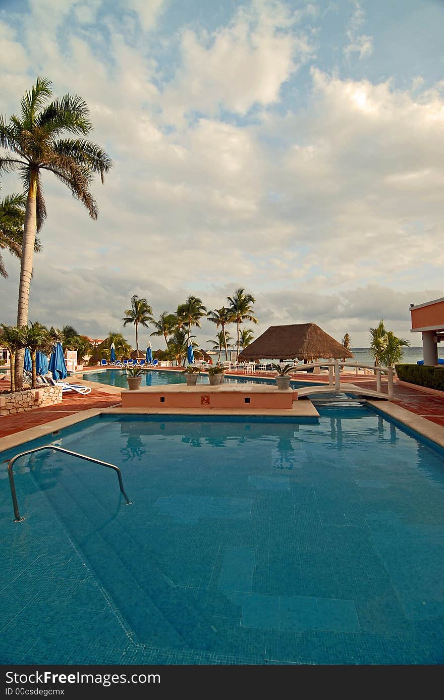 The pool and beach bar at the Omni in Puerto Aventuras, Mexico. The pool and beach bar at the Omni in Puerto Aventuras, Mexico